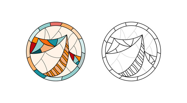 Stained Church glass worksheet. Color circle abstract picture.