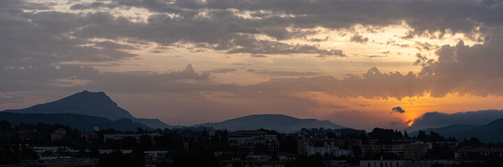 the Sainte Victoire mountain in the light of a cloudy autumn morning