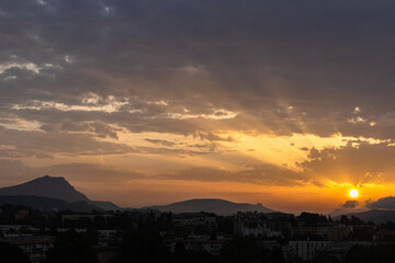 the Sainte Victoire mountain in the light of a cloudy autumn morning