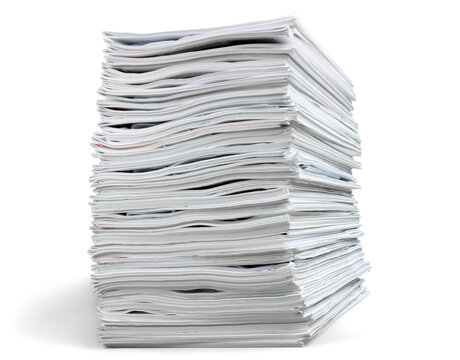 Stack paper documents files paperwork isolated magazines