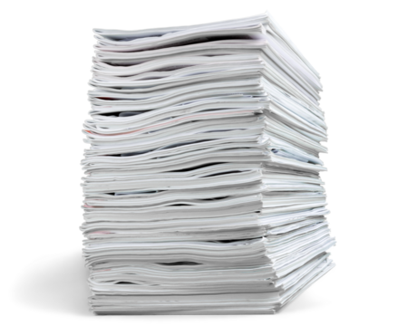 Stack paper documents files paperwork isolated magazines