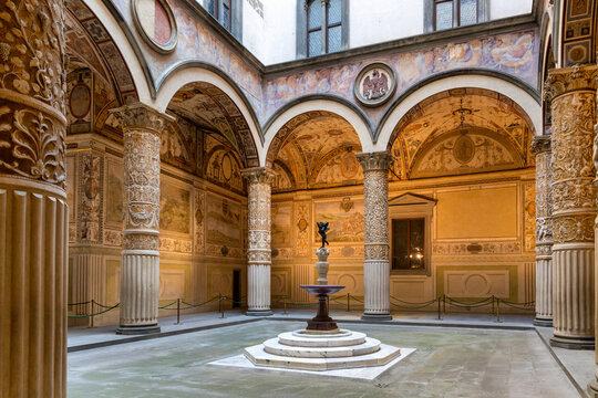 The courtyard of Palazzo Vecchio, Florence, UNESCO World Heritage Site, Tuscany, Italy