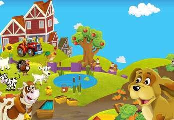 Obraz na płótnie Canvas cartoon farm scene with horse stallion illustration for children