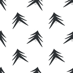 Simple pattern with fir tree I’m black and white colors. Designed for textile fabrics, wrapping paper, wallpaper. New year and Christmas decorations.