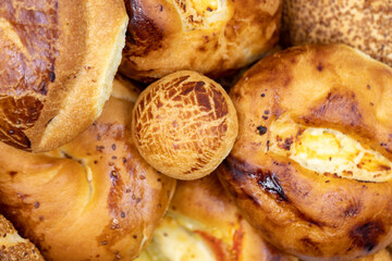 Turkish pastry products. Turkish Pastries; pogaca, borek, acma, ay coregi. close up