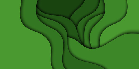Background with green waves. Abstract wavy green paper background.