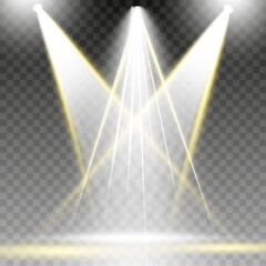 Ray of light in the night. The spotlight shines on the stage. Vector illustration