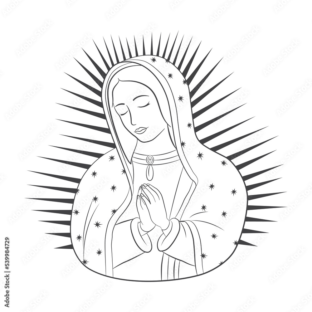 Wall mural Our Lady of Guadalupe. Virgin of Guadalupe. Virgen de Guadalupe. Outline. Vector design.