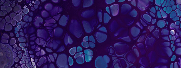 Abstract fluid art background navy blue and purple colors. Acrylic painting with indigo gradient and cell structure