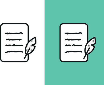 Writing on paper with feather quill art vector icon illustration