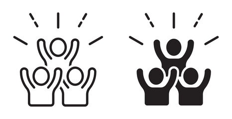 Set of group happy people icons. Joy expression feeling symbol, party friends sign, happy work friends, vector.