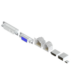 3d rendering illustration of some computer ports sockets
