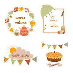 Autumn set with 4 isolated designs. On white background , easy to replace