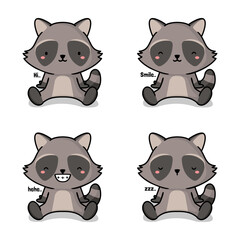vector illustration of cute raccoon emoji
