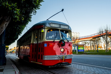 Naklejka na ściany i meble Public transport in the city - trolleybus
