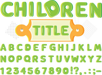 Children alphabet. Rounded green letters with 3d effect. Kids typeface.