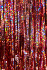 Close-up of a shiny decorative curtain for decorating a festive interior