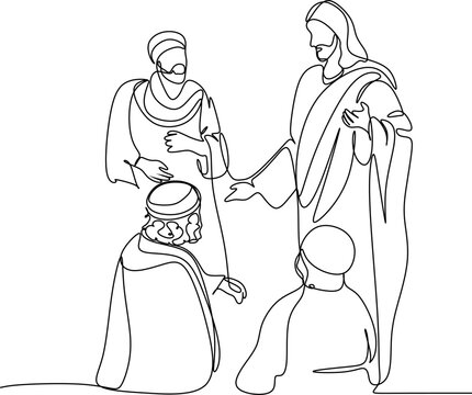 Continuous line drawing of Jesus Christ vector illustration Bible words