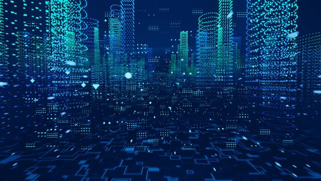 Digital city. Modern urban technologies. Futuristic AI city background.