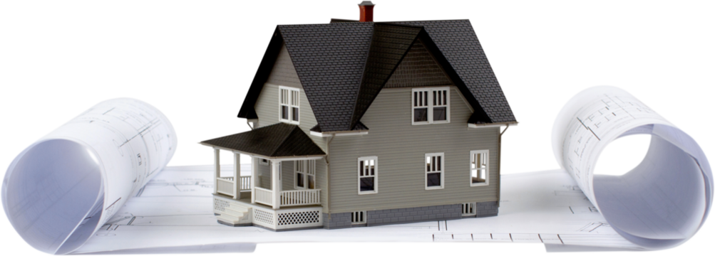 Bluepints with a model home on top of them