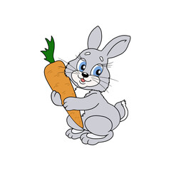 Cute little rabbit with carrot. Cartoon character for kids projects