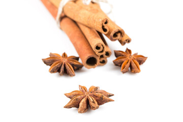 Stars anise and cinnamon isolated