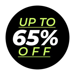 Black circle sale discount up to 65 percent off, Halloween sale tags black color