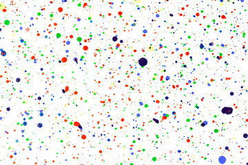 Paint splatters on bright material. Watercolor on white paper.