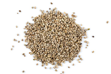 Cannabis hemp seeds pile close up macro shot isolated