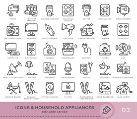 Set of conceptual icons. Vector icons in flat linear style for web sites, applications and other graphic resources. Set from the series - Household Appliances. Editable stroke icon.