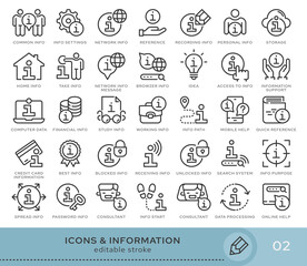 Set of conceptual icons. Vector icons in flat linear style for web sites, applications and other graphic resources. Set from the series - Information. Editable stroke icon.
