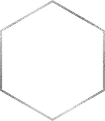 Silver foil hexagon  frame illustration, shiny metal border isolated on transparent background, design element for luxury artworks, png, clip art