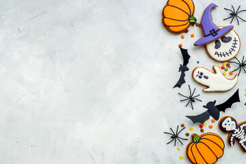 Halloween party background - cookies with with spiders