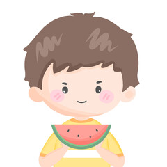 cute young boy kid eating watermelon 