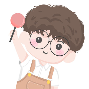 recommend clip art: cute young boy kid wearing glasses holding candy