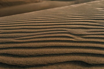 Playa. Paisajes de playa de Gran Canaria, España. Viaje por la costa. Dunas y arena con mar. Texturas de arena. Dunas de arena.