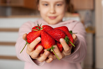 Obraz premium Healthy organic food. Red strawberries in hands