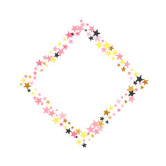 Festive black pink gold stars falling scatter pattern. Little stardust spangles Noel decoration particles. Baby shower stars falling design. Spangle particles explosion.