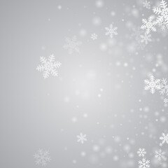 Chaotic heavy snow flakes illustration. Snowfall fleck freeze shapes. Snowfall weather white gray pattern. Mess snowflakes january theme. Snow hurricane landscape.
