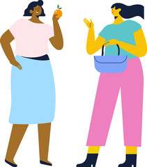 Women talking flat vector illustration