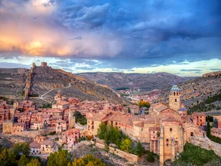 Foto op Canvas Views of Albarracin with its cathedral in the foreground. © StockPhotoAstur