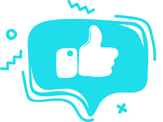 Thumbs up speech bubble icon in doodle style. Social media concept