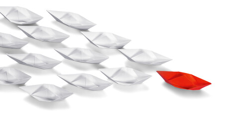 Set of   paper ships,Leadership concept
