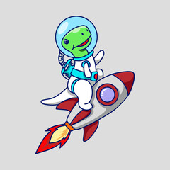 Obraz na płótnie Canvas Dinosaur astronaut flying to the space riding red rocket