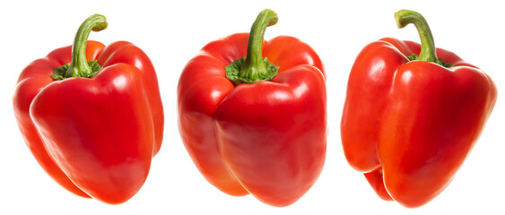 Red paprika with a green tail. Isolate on white background