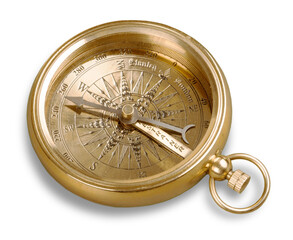 Brass antique compass  on background