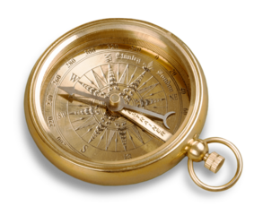 Brass antique compass  on background