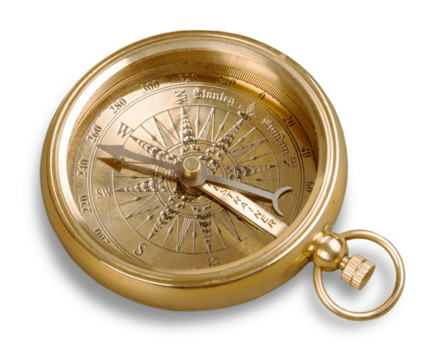 Brass antique compass  on background