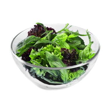 Fresh green salad with spinach,arugula,rom aine and lettuce