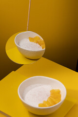 porridge with pineapple on a yellow background